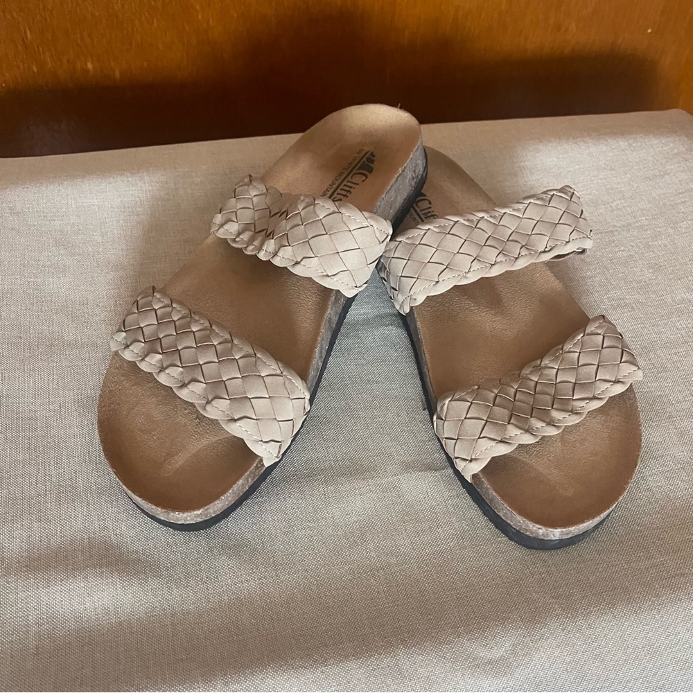 White Mountain Braided Double-Strap Slide Sandals - Taupe